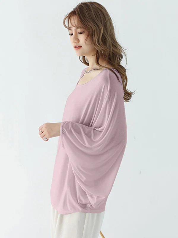 Vintage Loose Round-Neck Batwing Sleeves Shirts - Image 30