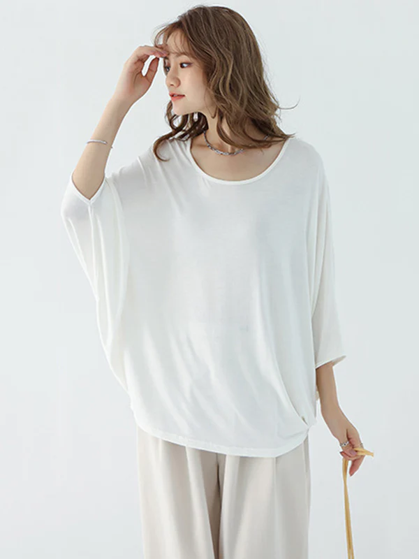 Vintage Loose Round-Neck Batwing Sleeves Shirts - Image 31