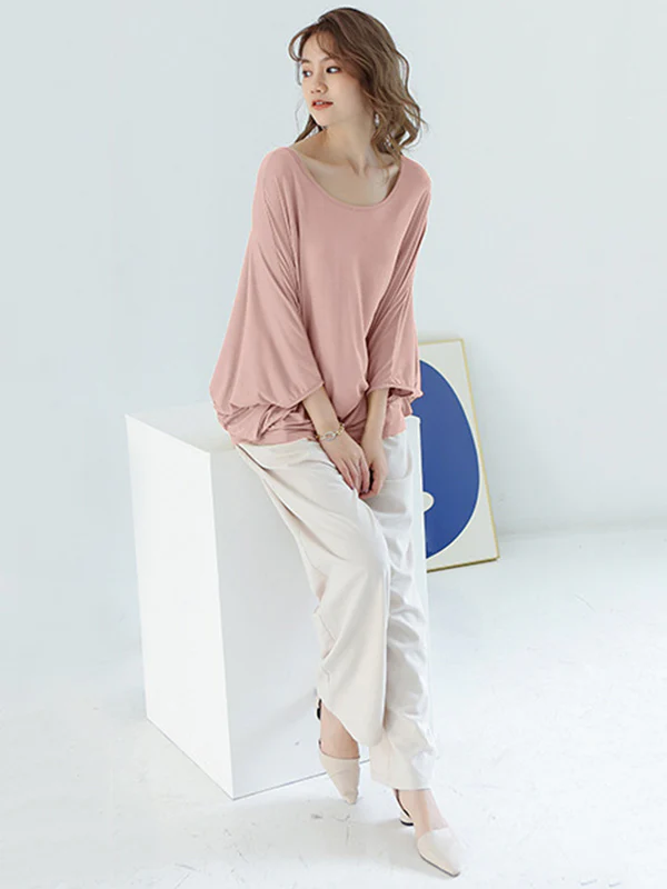 Vintage Loose Round-Neck Batwing Sleeves Shirts - Image 33