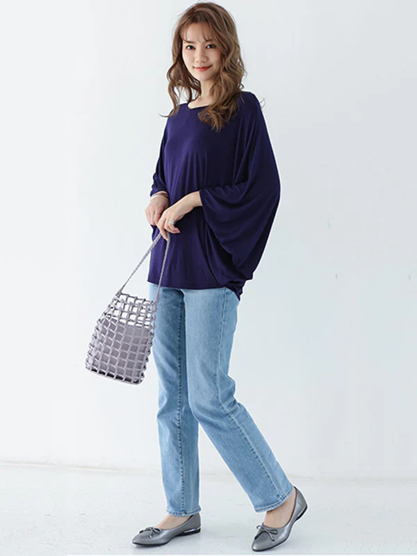 Vintage Loose Round-Neck Batwing Sleeves Shirts - Image 34