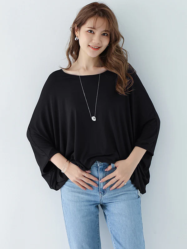 Vintage Loose Round-Neck Batwing Sleeves Shirts - Image 36
