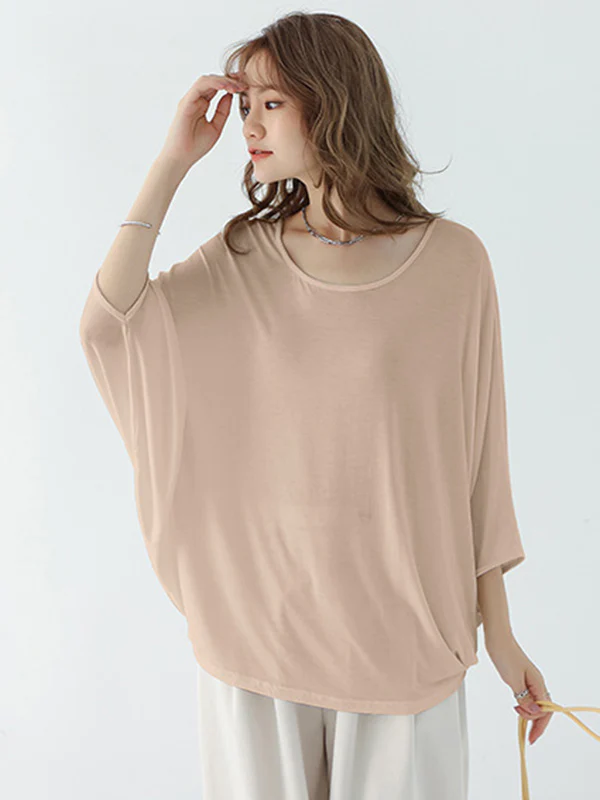 Vintage Loose Round-Neck Batwing Sleeves Shirts - Image 37