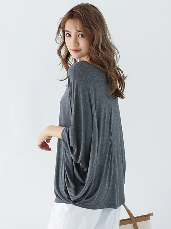 Vintage Loose Round-Neck Batwing Sleeves Shirts - Image 39