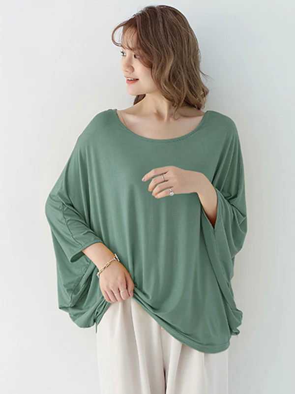 Vintage Loose Round-Neck Batwing Sleeves Shirts - Image 4