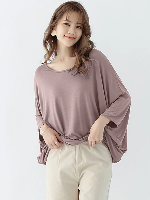 Vintage Loose Round-Neck Batwing Sleeves Shirts - Image 5
