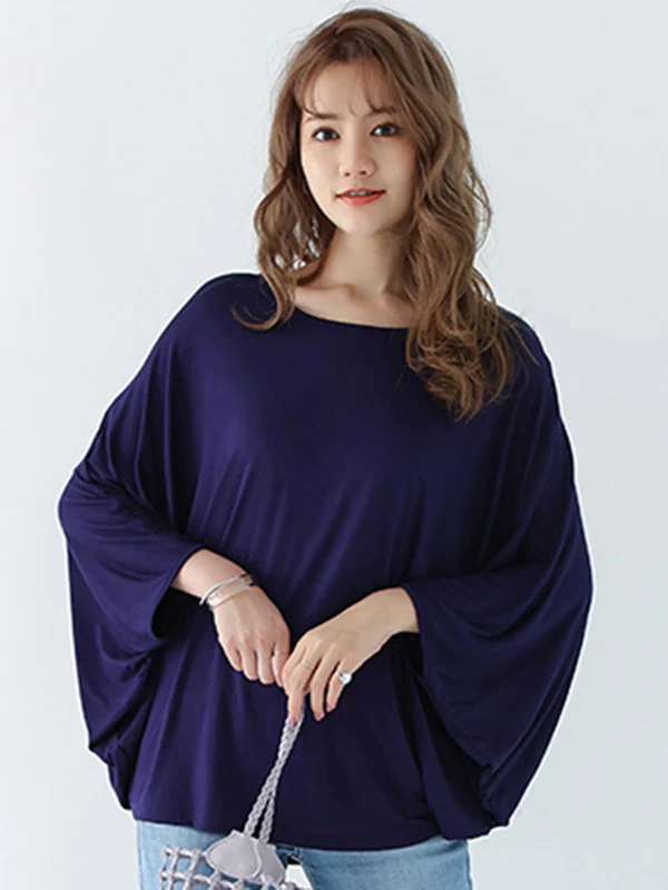 Vintage Loose Round-Neck Batwing Sleeves Shirts - Image 6
