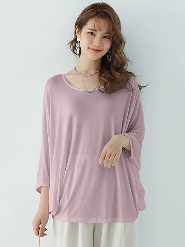 Vintage Loose Round-Neck Batwing Sleeves Shirts - Image 7