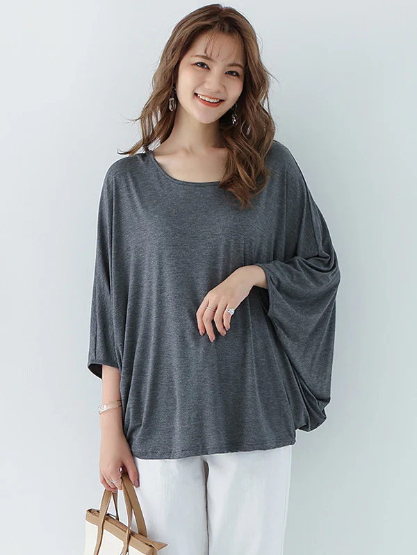 Vintage Loose Round-Neck Batwing Sleeves Shirts - Image 8