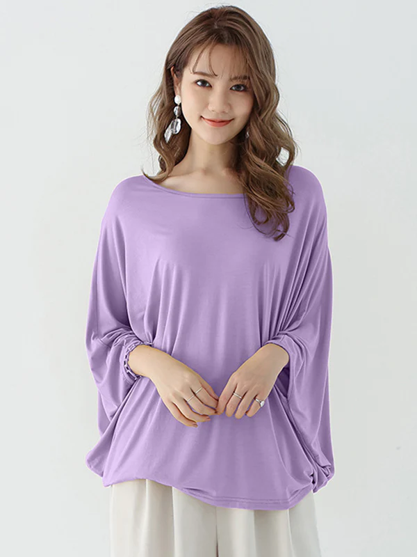 Vintage Loose Round-Neck Batwing Sleeves Shirts - Image 9