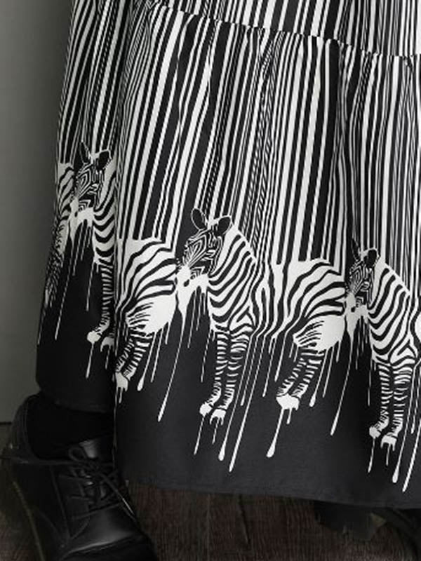 Vintage Loose Striped Buttoned Stand Collar Long Sleeves Midi Dress - Image 9