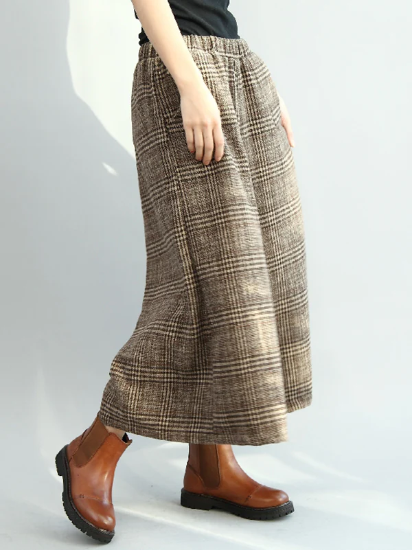 Vintage Loose Wide Leg Checkered Elastic Waist Pants - Image 10