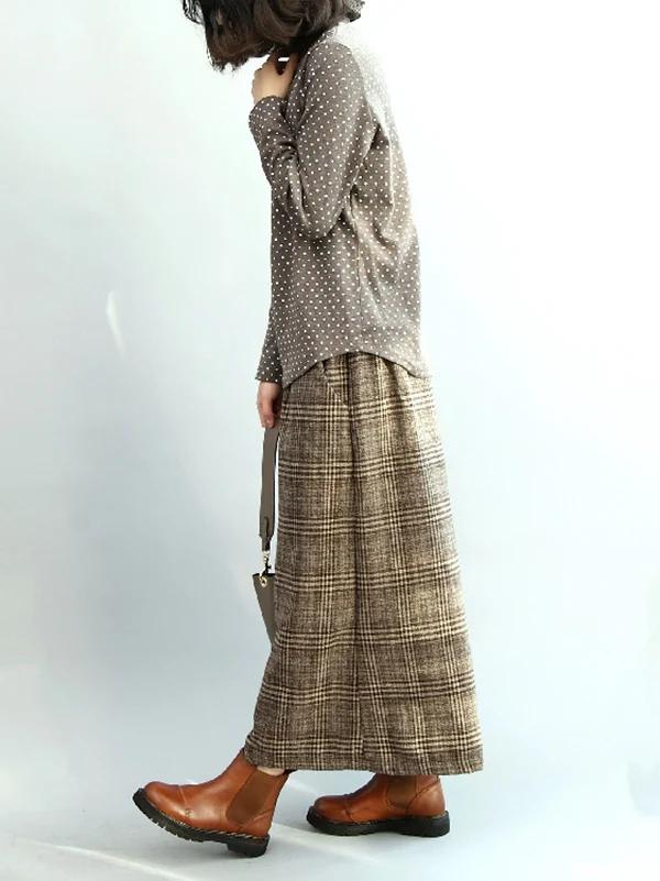 Vintage Loose Wide Leg Checkered Elastic Waist Pants - Image 11