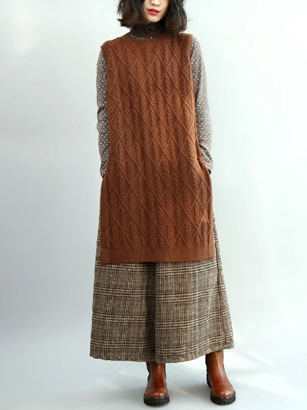 Vintage Loose Wide Leg Checkered Elastic Waist Pants - Image 12