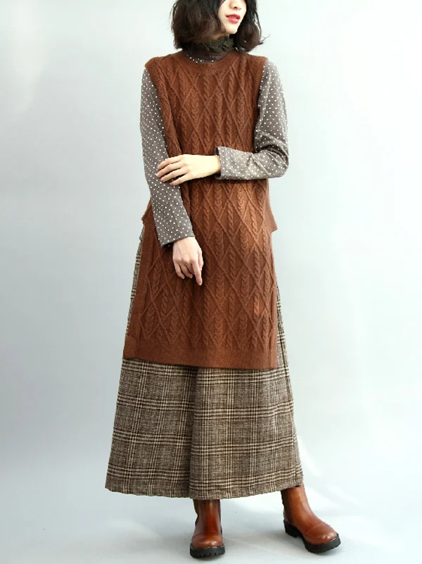 Vintage Loose Wide Leg Checkered Elastic Waist Pants - Image 13