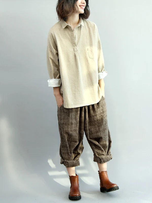 Vintage Loose Wide Leg Checkered Elastic Waist Pants - Image 16