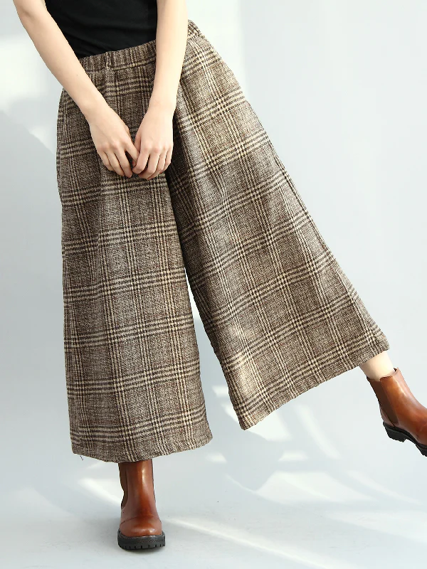 Vintage Loose Wide Leg Checkered Elastic Waist Pants - Image 2