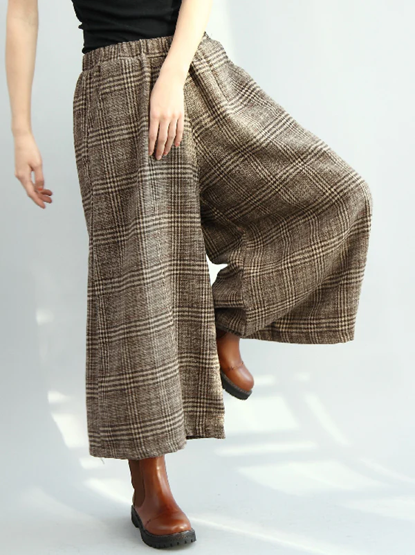 Vintage Loose Wide Leg Checkered Elastic Waist Pants - Image 3