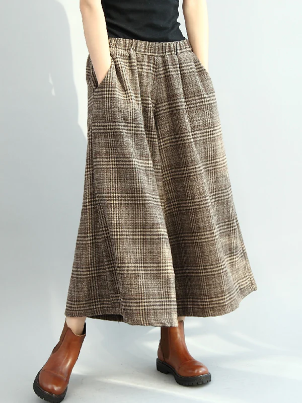 Vintage Loose Wide Leg Checkered Elastic Waist Pants - Image 4