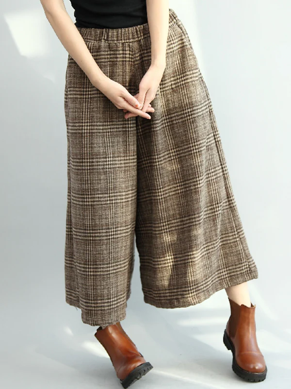Vintage Loose Wide Leg Checkered Elastic Waist Pants - Image 5
