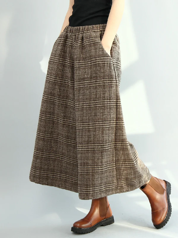 Vintage Loose Wide Leg Checkered Elastic Waist Pants - Image 6