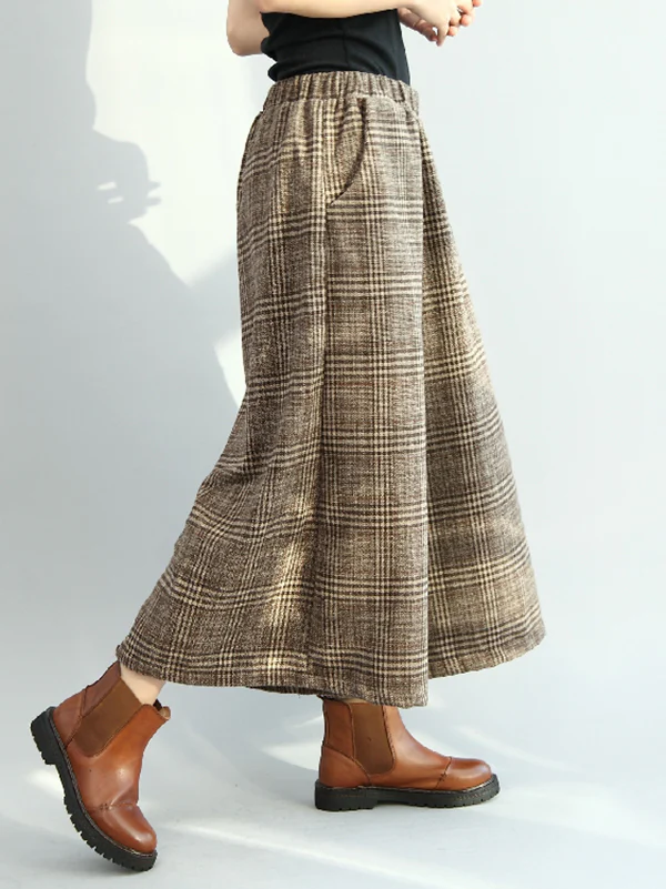 Vintage Loose Wide Leg Checkered Elastic Waist Pants - Image 7