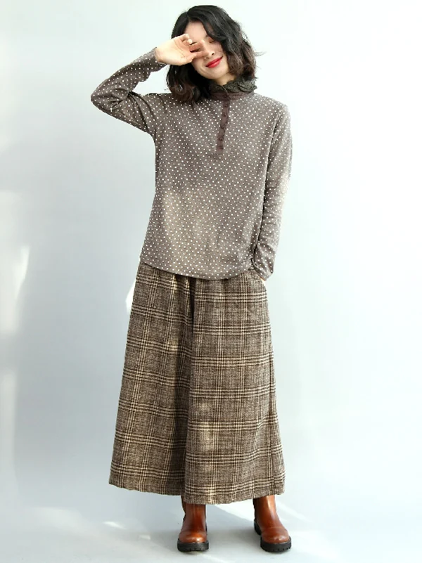 Vintage Loose Wide Leg Checkered Elastic Waist Pants - Image 8