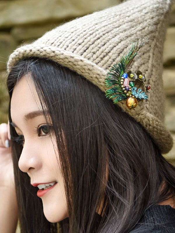 Vintage Peacock Feather Floral Brooch - Image 3