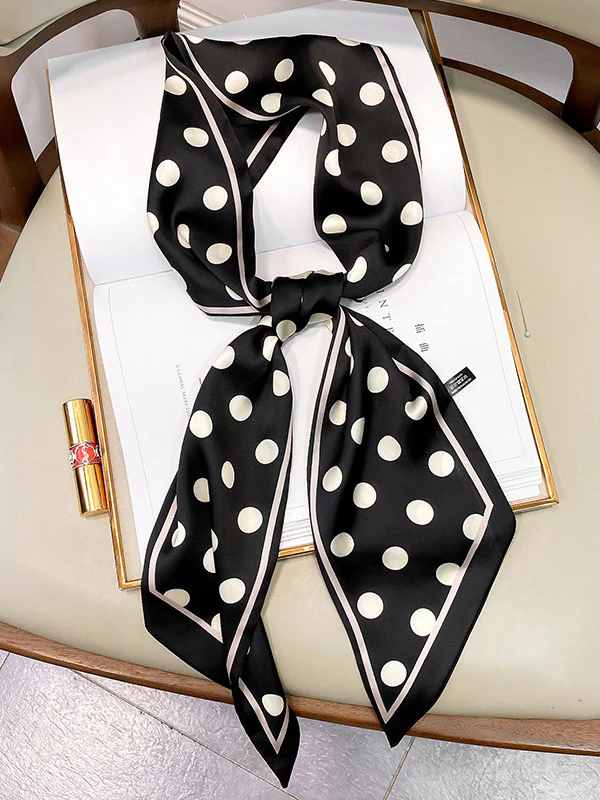 Vintage Polka-Dot Printed Hair Band& Silk Scarf - Image 2