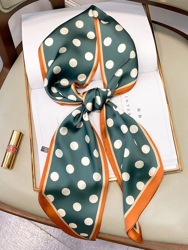 Vintage Polka-Dot Printed Hair Band& Silk Scarf - Image 4
