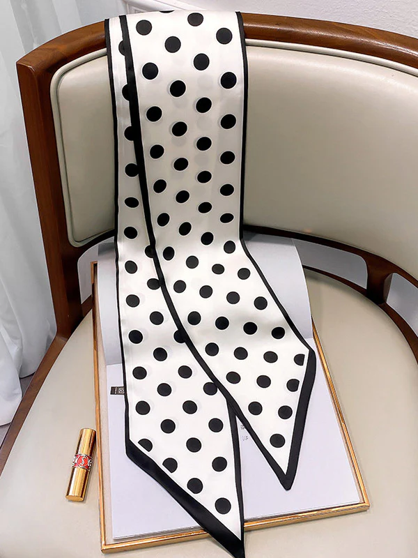 Vintage Polka-Dot Printed Hair Band& Silk Scarf - Image 6
