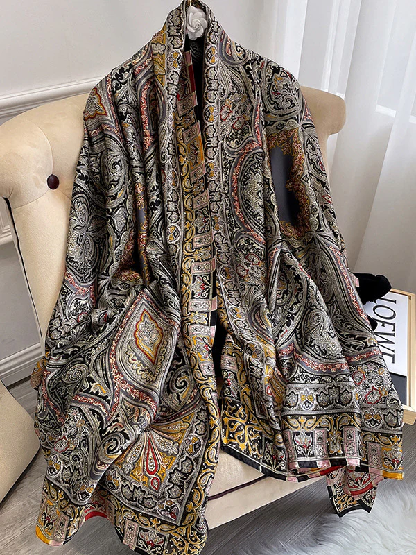 Vintage Printed Silk Imitation Shawl&Scarf - Image 3