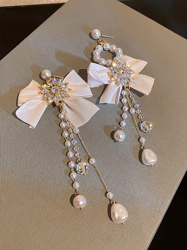 Vintage Rhinestone Bow-Embellished Tasseled Earrings Accessories - Image 4