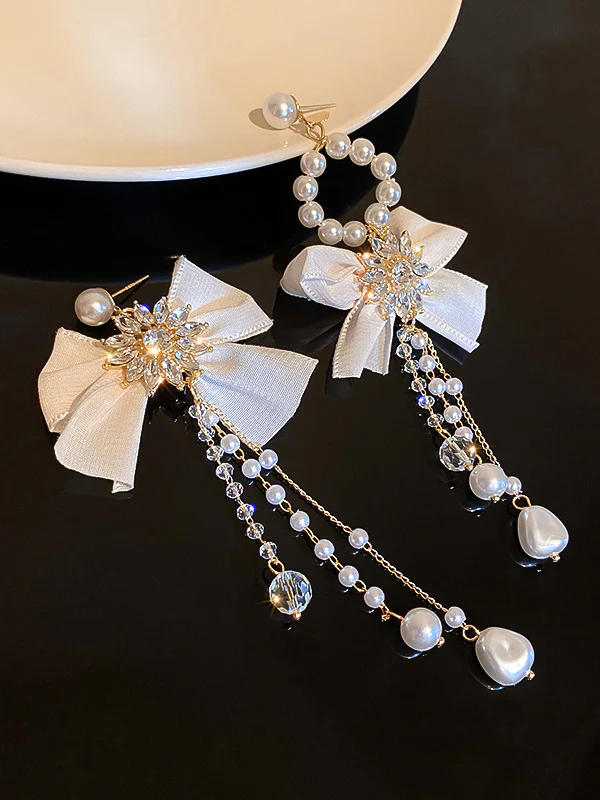 Vintage Rhinestone Bow-Embellished Tasseled Earrings Accessories - Image 6
