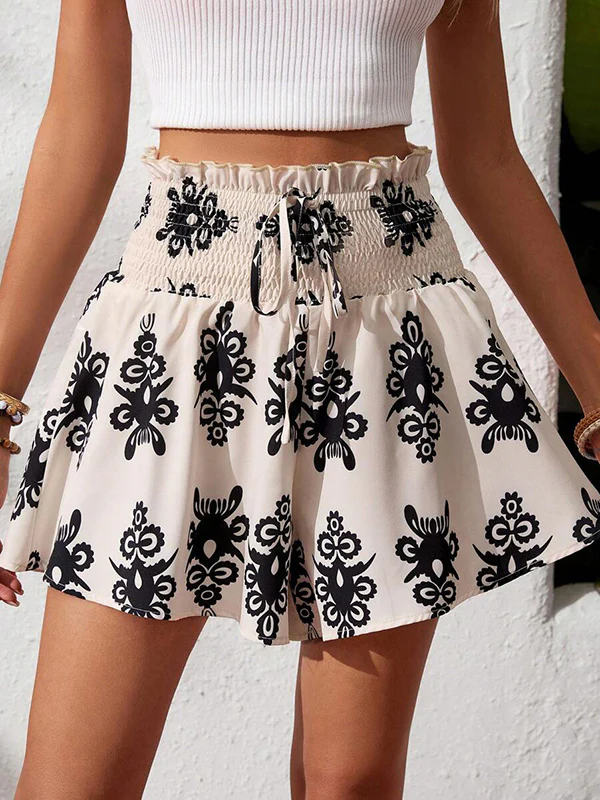 Wide Leg Drawstring Elasticity Printed Split-Joint Shorts - Image 2