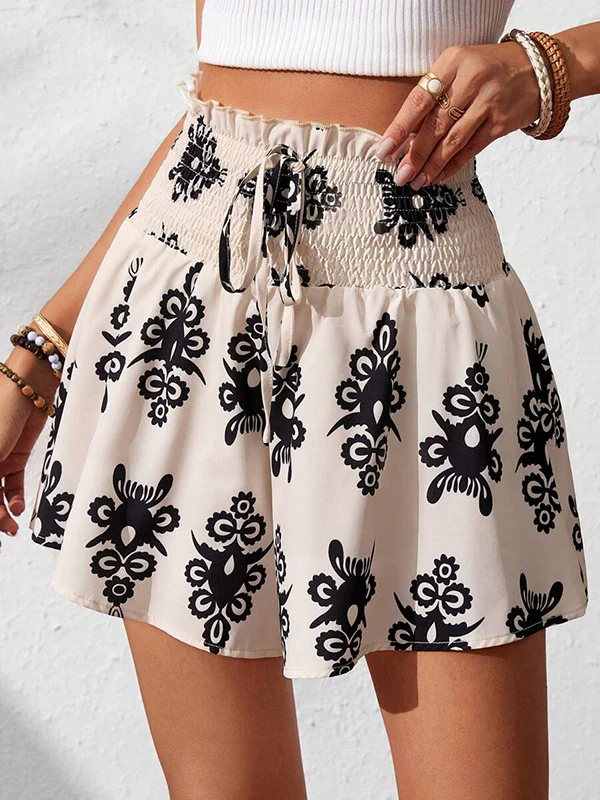 Wide Leg Drawstring Elasticity Printed Split-Joint Shorts - Image 3