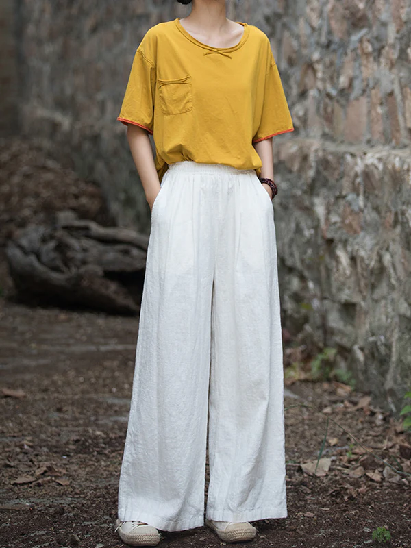 Wide Leg Elasticity Solid Color Pants Trousers - Image 15