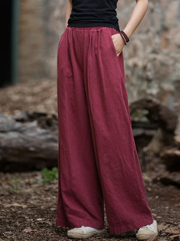 Wide Leg Elasticity Solid Color Pants Trousers - Image 16