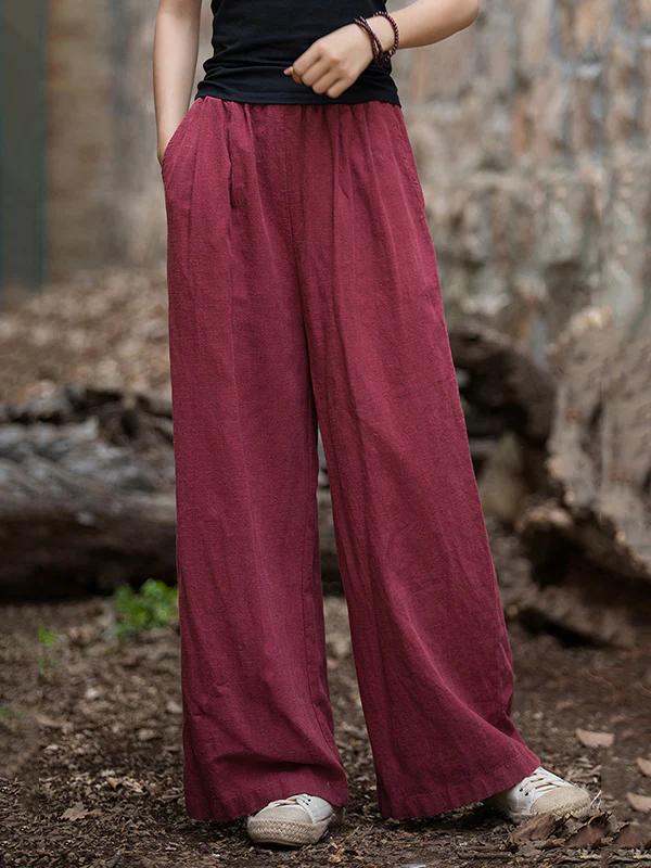 Wide Leg Elasticity Solid Color Pants Trousers - Image 17