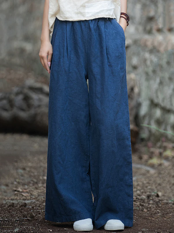 Wide Leg Elasticity Solid Color Pants Trousers - Image 20