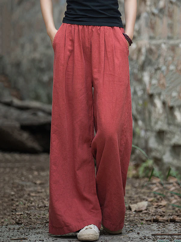 Wide Leg Elasticity Solid Color Pants Trousers - Image 26