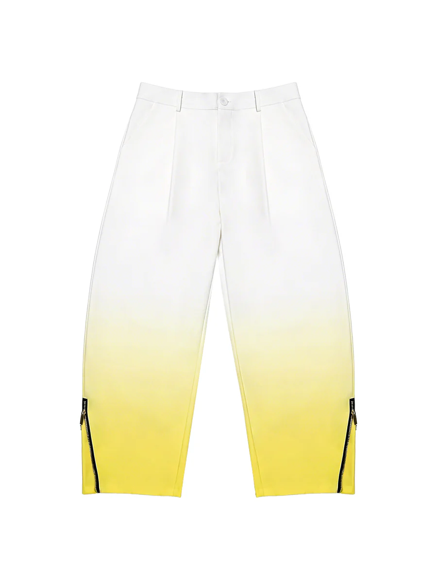 Wide Leg Gradient Pockets Zipper Pants Trousers - Image 8