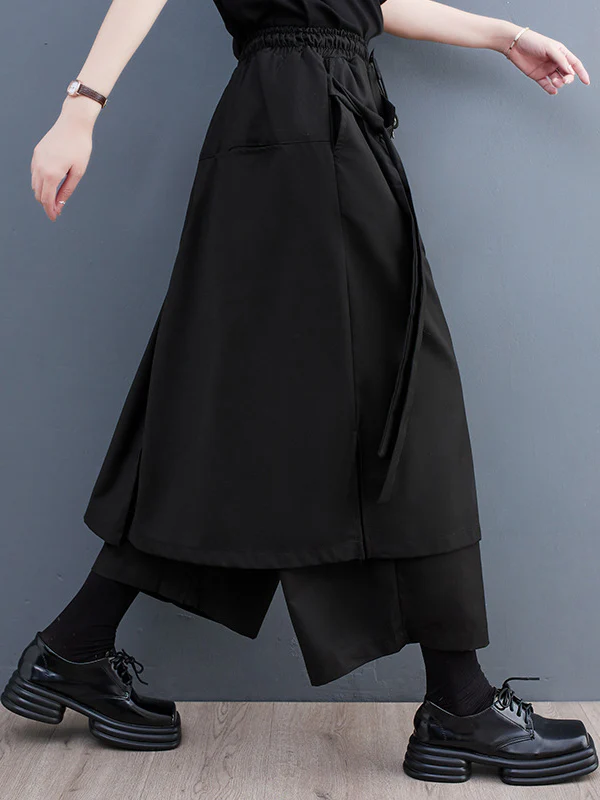 Wide Leg Loose Drawstring Solid Color Casual Pants Bottoms Culotte - Image 4