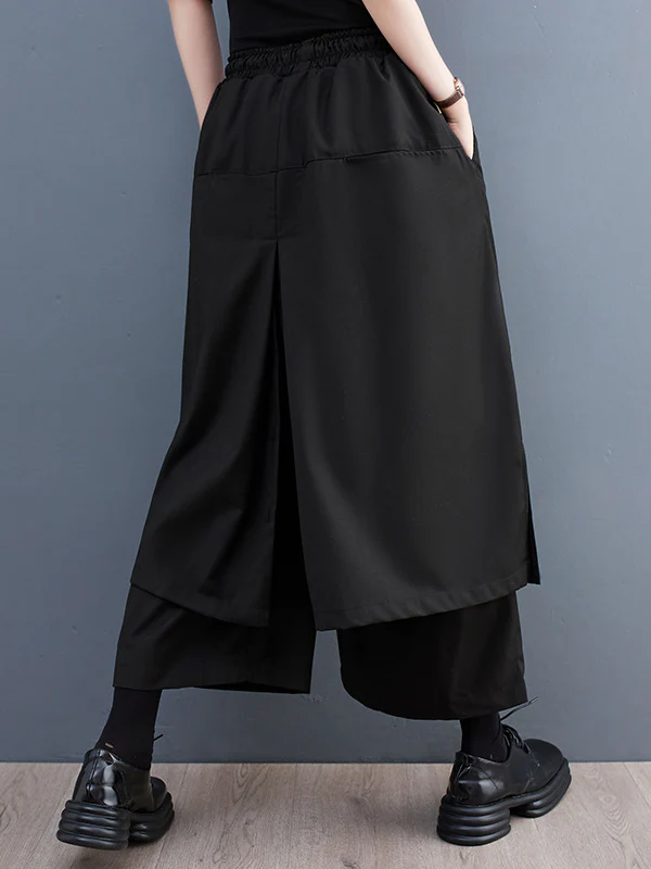 Wide Leg Loose Drawstring Solid Color Casual Pants Bottoms Culotte - Image 5