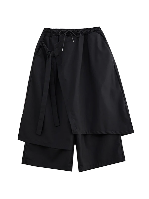 Wide Leg Loose Drawstring Solid Color Casual Pants Bottoms Culotte - Image 6