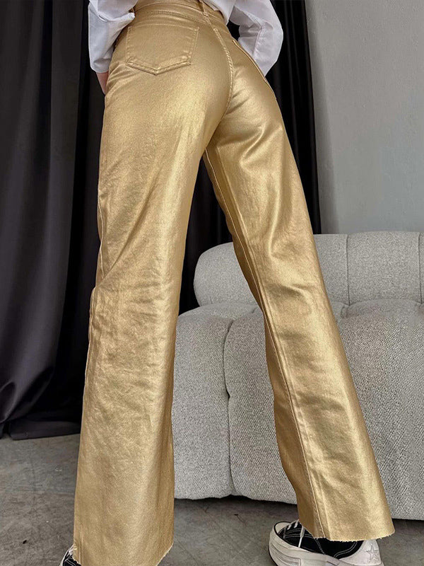 Wide Leg Pockets Solid Color Pants Trousers - Image 10