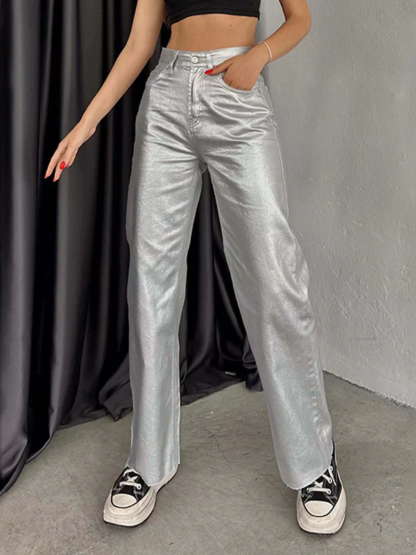Wide Leg Pockets Solid Color Pants Trousers - Image 2