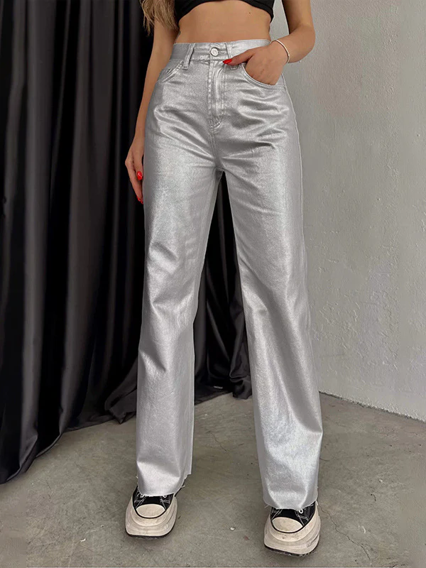 Wide Leg Pockets Solid Color Pants Trousers - Image 3
