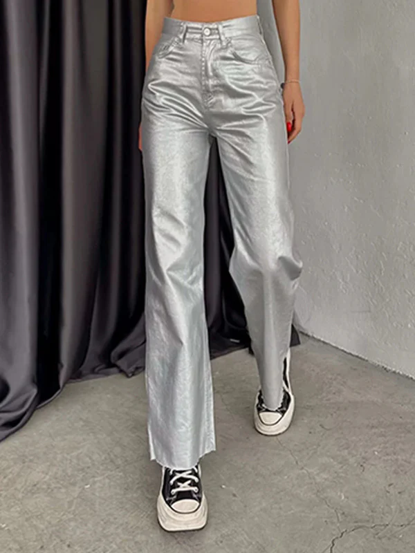 Wide Leg Pockets Solid Color Pants Trousers - Image 5