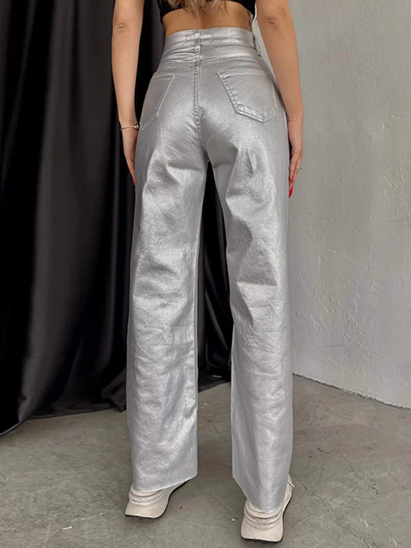 Wide Leg Pockets Solid Color Pants Trousers - Image 7
