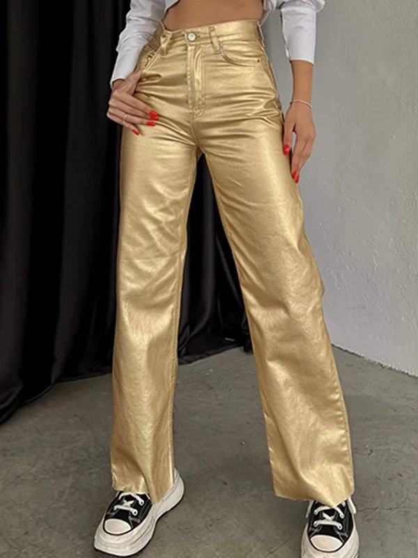 Wide Leg Pockets Solid Color Pants Trousers - Image 8